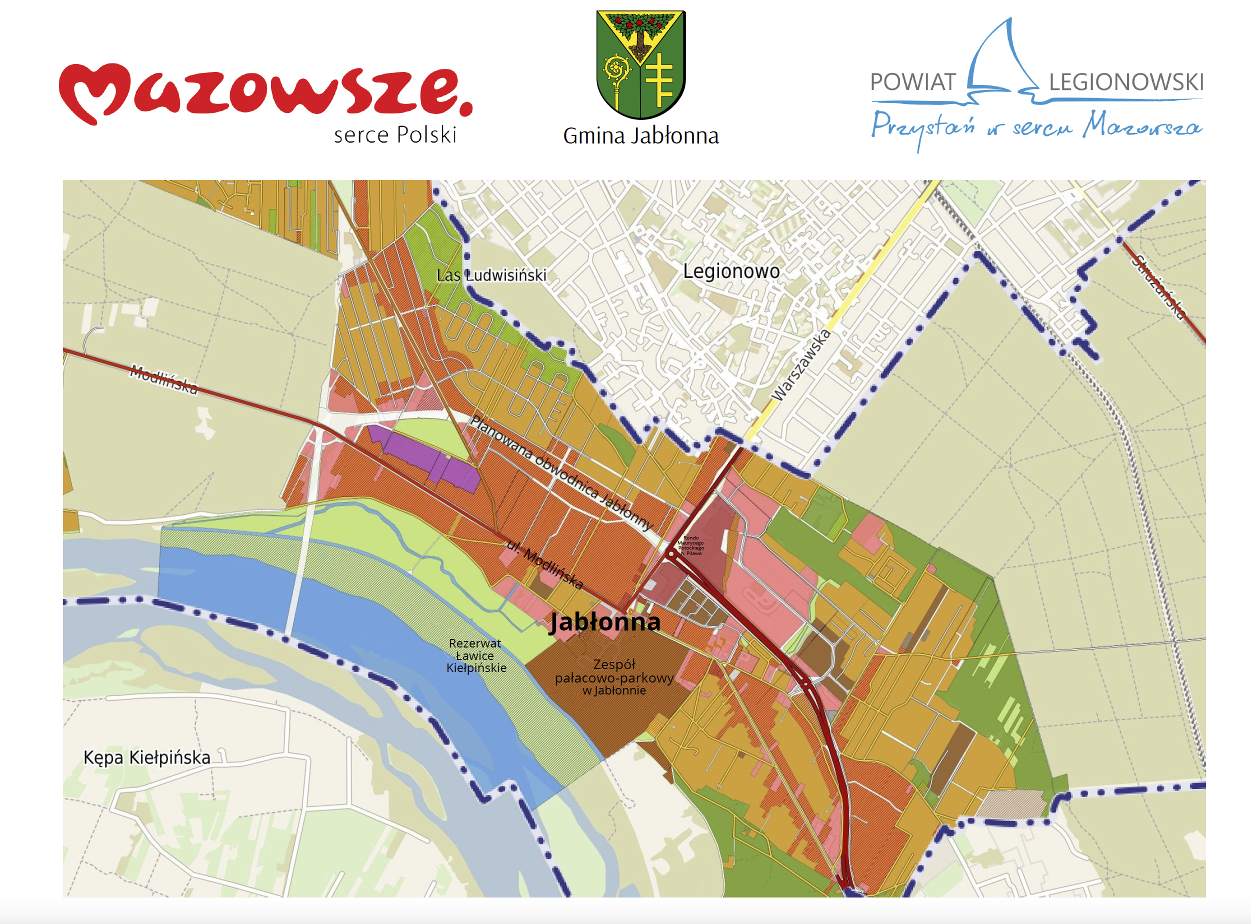 Mapa Gminy Jabłonna z zaznaczoną planowaną nitką obwodnicy Mapa Gminy Jabłonna z zaznaczoną planowaną nitką obwodnicy